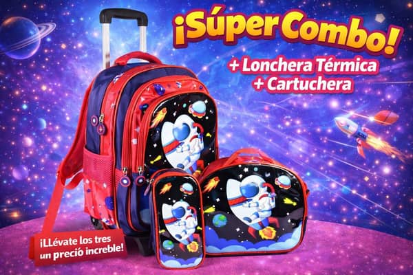 Mochila carrito con lonchera térmica y cartuchera 40x30x14cm